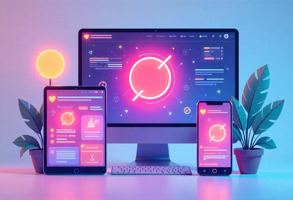 Flat-style illustration of a mobile-optimized landing page shown across multiple screen sizes.